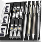 Nicpro 4 Pack Metal Mechanical Pencil Set 0.9mm, MB1000 Lead Drafting Pencil 0.9 mm with 6 Tube HB #2 Lead Refill, 3PCS 4B Eraser, 9 Cap Eraser for Artist Writing, Sketching, Drawing- Come with Case
