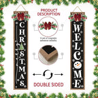 Double-sided Merry Christmas Wooden Sign Stand with Magnetic-adhesive Wreath for Front Door, 47" Farmhouse Vertical Snowman Welcome Porch Sign, 2in1 Tall Xmas Porch Leaner Decor