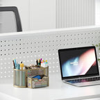 EasyPAG Mesh Pen Holder Desk Organizer with Drawer Stationery Supplies Organizer for Dorm School 9 Compartments Workspace Desk Accessories Organization for Office, Gold