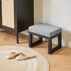 IBUYKE 16 Inch Small Foot Stool Ottoman, Rectangle Linen Foot Rest with Padded Seat and Metal Legs, Modern Ottoman Foot Rest for Living Room Bedroom Entryway Couch, Grey-Blue WBD001L
