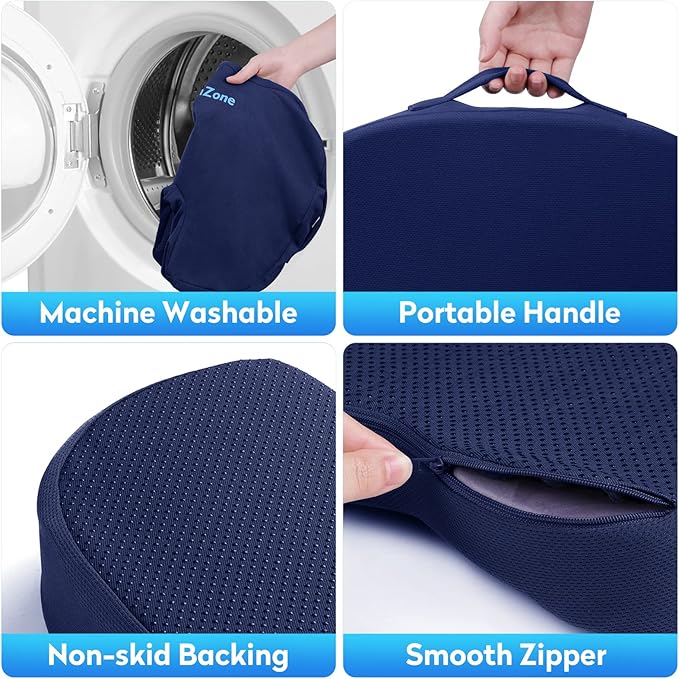 CushZone Seat Cushion, Office Chair Cushions, Car Seat Cushion, Non-Slip Sciatica & Back Coccyx Pain Relief Chair Pad, Memory Foam Pillow for Computer Desk, Wheelchair, Driving Large Size (Blue)