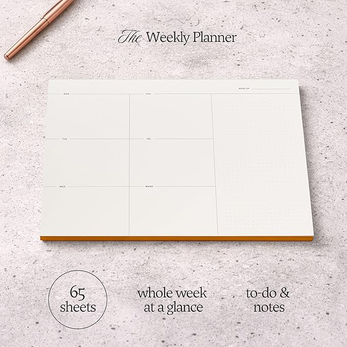 Weekly To-Do List Notepad – Desk Pad for Work and Study, Orange, 11.7x8.3 Inches