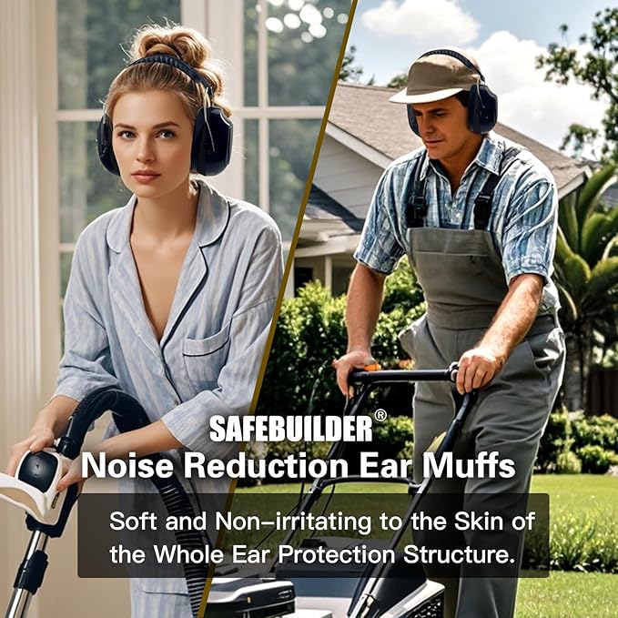 SAFEBUILDER Ear Muffs Noise Reduction SNR 33dB Adjustable Lightweight Safety Earmuffs Sound Proof Noise Cancelling ANSI