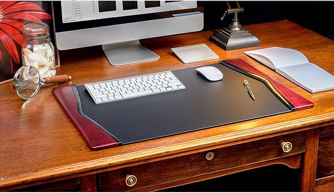 Dacasso Burgundy Leather 25.5" x 17.25" Side Rails Desk Pad