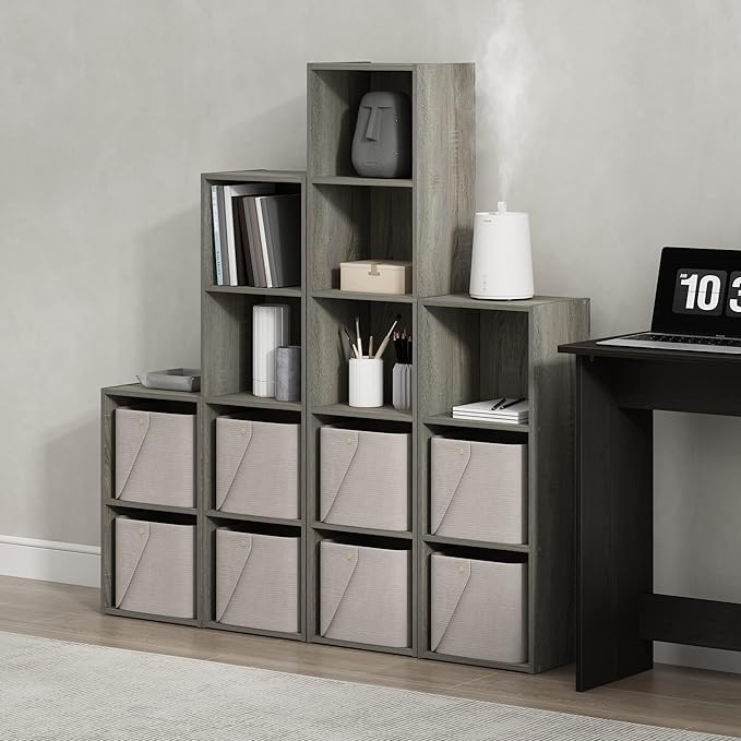 Furinno PASIR Book Shelf, 2-Tier Modern Bookshelf, Open Shelves Bookcase 9 x 12 x 21, for Living Room, Bedroom, Home Office, French Oak