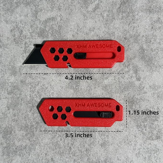 XHM Awesome Small Box Cutter Retractable Blade Ultility Knife, For Artwork, Cardboard Cutting, Package/Letter Opening, Home, Office & EDC Use, Pack of 3 (RED)