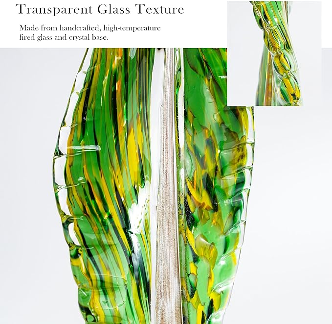 QFkris Blown Glass Tree of Life Leaf Sculpture for Home Decor, 16inch Hand Blown Glass Art Decorative Statue for Book Shelf Living Room Office Desk Home Decoration Accents Collectible Figurines