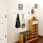 SKOLOO Modern Metal Wall Coat Rack with 5 Hooks, Pack of 2, Sturdy Wall Hook Rack for Hanging Coat, Jacket, Clothes, Hat, White