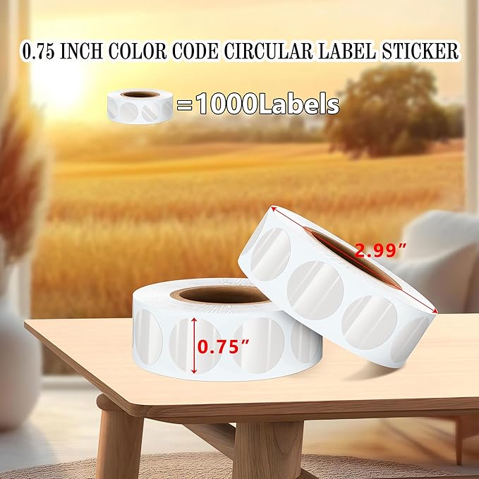 PARLAIM 3/4 Inch Roll Color Coding Labels,1000 per Roll Round Permanent Adhesive Color Coding Circle Dot Stickers for Office Home Transparent