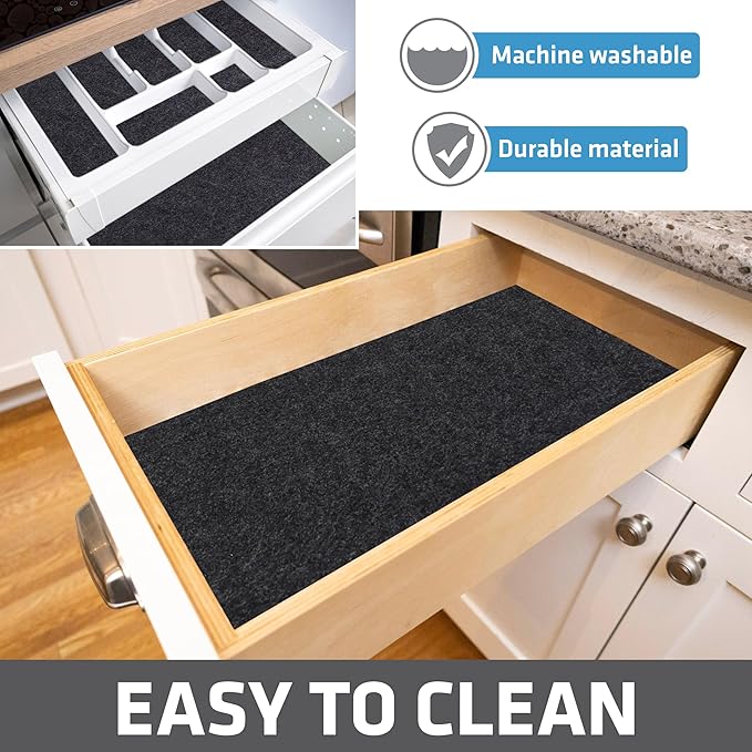 Drymate Premium Luxury Shelf & Drawer Liner, Thick Cushioned Fabric, Non-Adhesive, Absorbent, Waterproof, Slip-Resistant, Liners for Kitchen Cabinets, Cupboards (USA Made)(12”x59”)(24-Pack)(Charcoal)