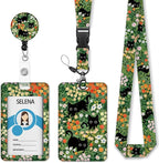 Cute Cats Lanyards for ID Badges, Badge Holder with Lanyard Detachable, Badge Reel Retractable Keychain Clip, Vertical Cruise Ship Cards Holder Protector Name Tags, Teacher Nurse Office Women Gifts