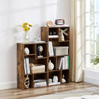 VECELO Wide Bookshelf Set, Fits 9.3" × 10-12.8" Hardcovers, Cube Storage Bookcases, Free-Standing for Living Room, Bedroom, Home Office, 3/4-Tier, 2-Pack, Brown