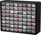 Akro-Mils 64-Drawer Plastic Storage Cabinet, 20-Inch W x 6-Inch D x 16-Inch H | Black | Model 10164 | Garage Organization