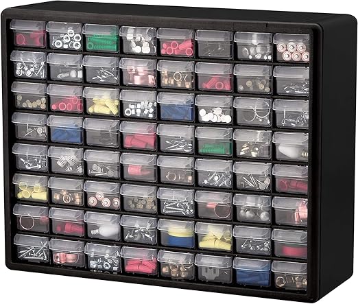 Akro-Mils 64-Drawer Plastic Storage Cabinet, 20-Inch W x 6-Inch D x 16-Inch H | Black | Model 10164 | Garage Organization