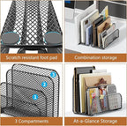gianotter Mail Organizer Countertop, Metal File Holder with 3-Slot, Bill Organizer for Office Receipts and Letter Paper Storage (Black)