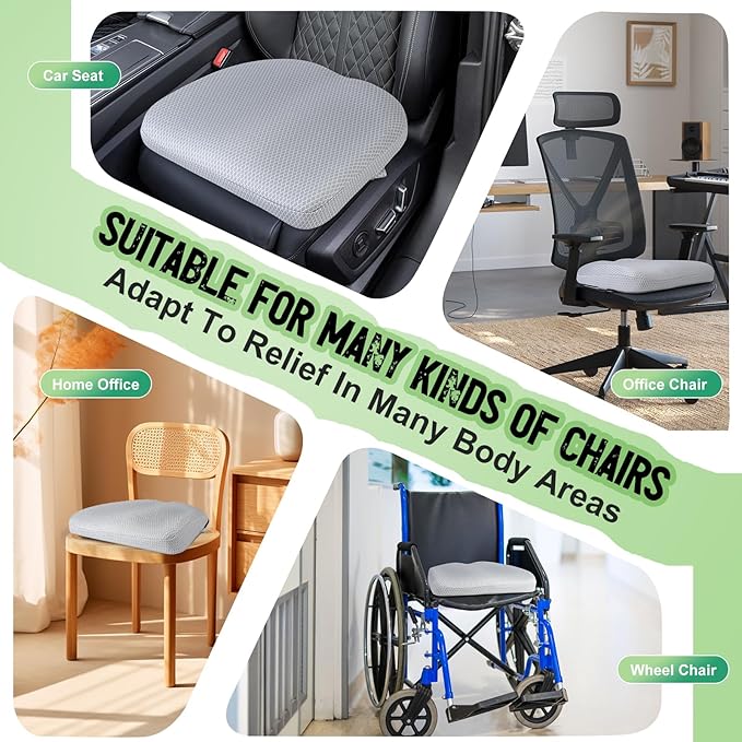 Aurssa Air Fiber Office Chair Cushion - Ergonomic Seat Cushion for Orthopedic Coccyx, Relief Hip & Back Support - Doctor Recommended Cushion for Long Sitting Worker Driver & Handicapped (Light Grey)