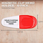 10 Magnetic Memo Holders Set - Customizable Text, Logo - Large Clip, Plastic - White Red