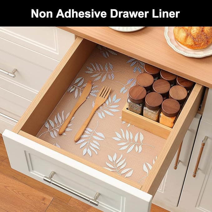 Cooyes Shelf Liner – Premium Non-Adhesive Cabinet & Drawer Liner for Kitchen – Waterproof Shelf Paper with Modern Pattern – Durable EVA Cabinet Mat – Easy to Cut （17.5" W x 360" L）