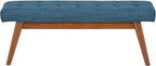 Amazon Basics Modern Haraden Upholstered Button-Tufted Bench, Blue, 16 x 44 x 17 in
