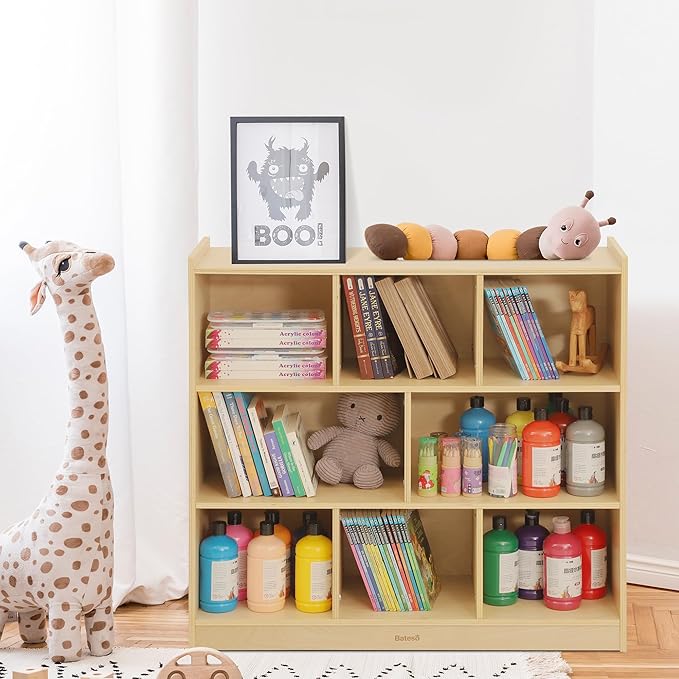 Bateso Toy Storage Organizer for Kids Room, Wooden Kids Bookshelf for Classroom, Cube Storage Organizer for Playroom, 8-Section Montessori Bookshelf & Toy Shelf for Nursery