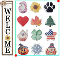 LuZhiQiang Front Porch Welcome Sign for Interchangeable Standing 45"X9" With 12 Pcs Replaceable Icons Wood Frame Signs Outdoor Front Door Decor (Wood White)