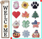 LuZhiQiang Front Porch Welcome Sign for Interchangeable Standing 45"X9" With 12 Pcs Replaceable Icons Wood Frame Signs Outdoor Front Door Decor (Wood White)