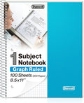 Dunwell Graph Paper Notebook 8.5 x 11 (Blue) Plastic Cover, 100 Sheets (200 Pages), 4x4 Squares, 1 Subject Graph Paper Spiral Notebook, 1/4" Grid, Pocket Divider, Easy Tear-Off, 3-Hole Punched