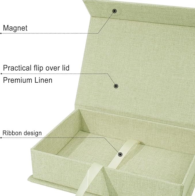 Sprsthai 8x10 Archival Photo Storage Box with Lid – Stackable Memory Keepsake Organizer for Photos, Certificates, Jewelry & Scrapbooking Supplies Grass Green