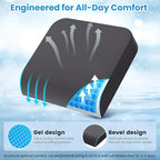ComfyInLove Wheelchair Seat Cushion - Cooling Gel & Memory Foam Office Chair Cushion with Non-Slip Bottom & Washable Cover, Ergonomic Car Seat Pillow for Sciatica, Tailbone, Back Comfort (Grey)