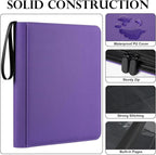GEAoffice Waterproof Top Loader Binder Holds 324 Cards, Side Loading 9 Pocket Card Binder for Toploader, PU Leather Card Collection Album Folder Holder for 3"×4" Rigid, MTG, TCG, Sports Cards, Purple