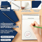 Engrowtic 2 Pack Graph Paper Spiral Notepad A5 Top Wirebound Notepad Grid Notebook Steno Pads Memo Notebook Grid Paper 140 Pages for Writing Sketching Drawing Office Supplies (Blue)