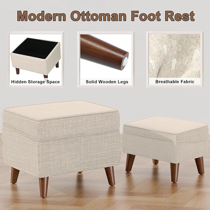 FAGAGA Foot Rests with Adjustable Cover, BOGO, Storage Ottoman Dorm, Footstool & Sitting Stool, Ottoman Foot Stool Set for Living Room, Bedroom, Dorm, Beige