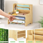 Wisuce Essentials Bamboo Desk Organizer Mail Holder Countertop Letter Tray File Organizer for Desk Letter Sorter Paper File Storage for School Home Office Supplies