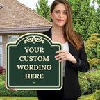 Custom Decorative Sign, Personalized Metal Sign for Business, Driveway, Home, Airbnb, Office Door Plaque,Green Background, 18x18 Inches, ACM, Fade Resistant, Made in USA