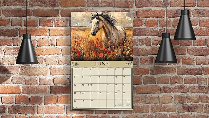 2026 Horses Illustrated Wall Calendar 16-Month X-Large Size 14x22, Horse Calendar by The KING Company-Monster Calendars