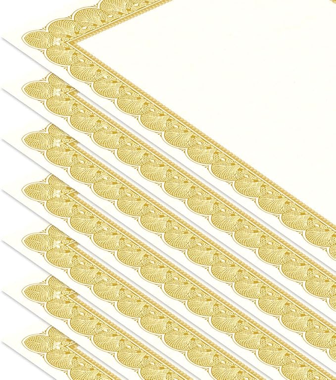 Elite Gold & White Parchment Certificate Papers - Pack of 25, NOT FOIL, Laser & Inkjet Printer Compatible, for Office, Business Awards, Graduation, School Diplomas, 8-1/2" x 11" on 60 lb. Text Stock