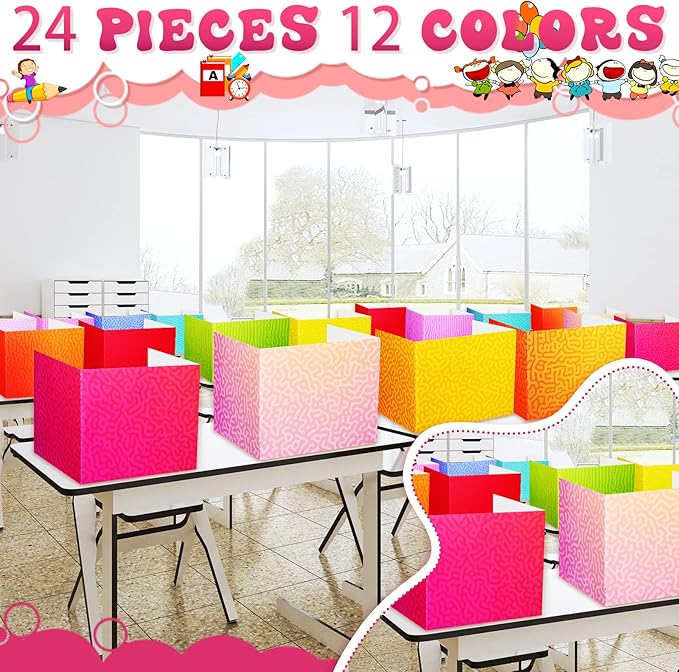 SATINIOR 24 Pcs Desk Dividers for Students, 12 Colors Testing Dividers Privacy Folders for Classroom Must Have Bulk, Study Panel for School Teacher Student Study Supplies(Swirl Style)
