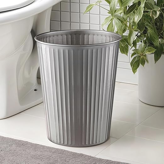 Monarch Abode Metal Bathroom Trash Can – Waste Basket for Bedroom, Office Desk, & Dorm, Handcrafted Ridge Embossed, Durable Decorative Pewter Small Trash Can Bathroom Garbage Bin Wastebasket