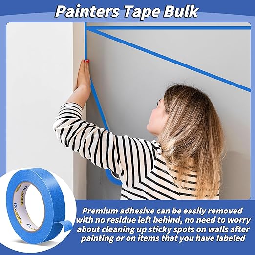 12 Rolls Blue Painters Tape Bulk 3 inch x 60 Yards, Total 720 Yd, Painters Masking Tape No Residue Wall Painting Tape Artist Tape Trim Edge Finishing Tape for Wall Painting Decoration DIY Supplies