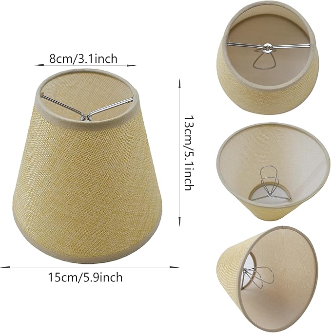 TAaMTYH small lamp shade chandelier shades set of 6，Fabric Lampshade for Wall Lamp，chandelier shades，small table lamps，For Cutting Edge bulbs, Clip-on Fitter Lampshade，3" X 6" X 5"