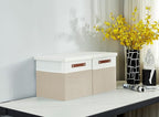 DECOMOMO Storage Basket with Lid, Storage Cubes with Handles, Fabric Box with Lid (Beige and White, 13” / 3 Pack)