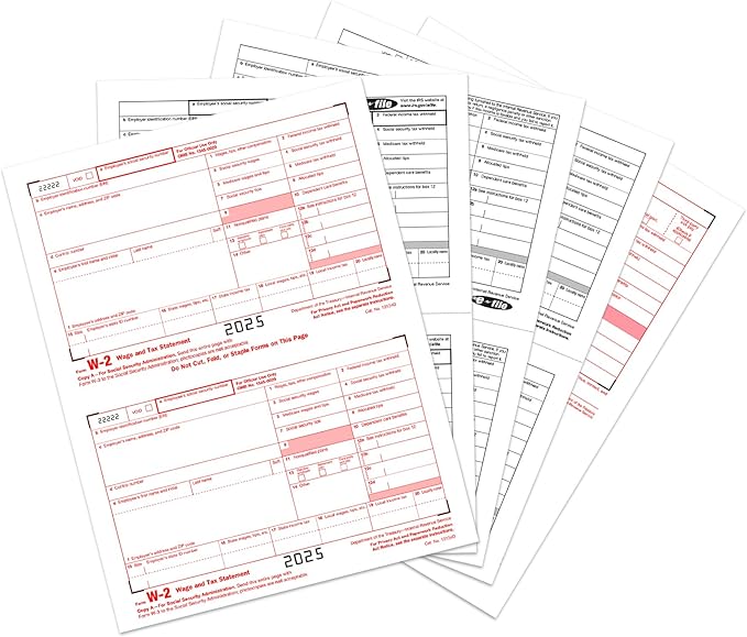 W2 Forms 2025, 6 Part Tax Forms, 25 Employee Kit of Laser Forms Designed for QuickBooks and Accounting Software