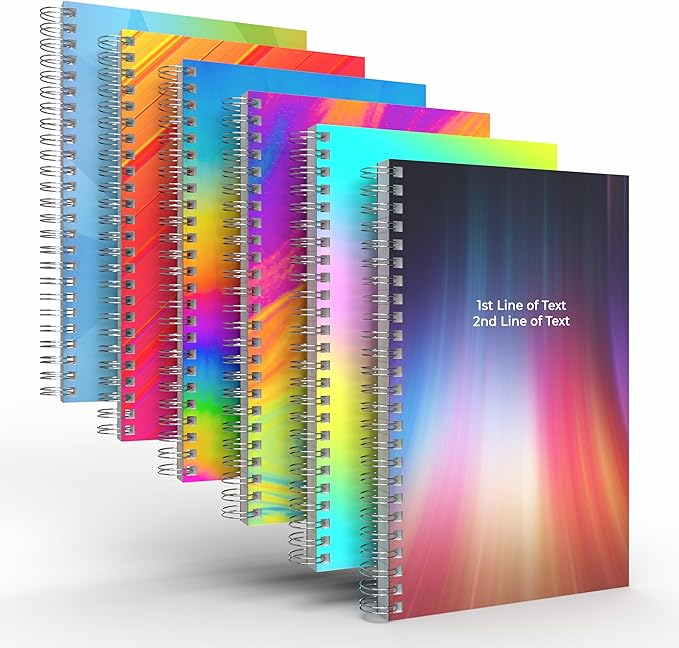 Custom Spiral Notebook Journals with Rainbow Colored Covers - 6 Pack of 5" x 8" – College Ruled, Hard Cover, 50 Sheets Per Book – For Journaling, Office, School Supplies, etc.