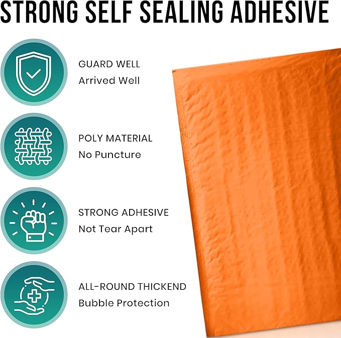 Levex - #2 8.5" x 12" [5 Pack] Orange Poly Bubble Mailers, Padded Envelope Mailers, Packing Envelope & Mailing Bags for Shipping