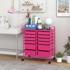 Giantex 12 Drawer Rolling Storage Cart Tools Scrapbook Paper Office School Organizer (Hot Pink)