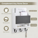 Lucundm Key and Mail Holder for Wall, Key Holder with Chalkboard and Long Storage Box, Key Hanger with 3 Sturdy Hooks for Coat, Dog Leash, Entryway Mail Organizer (White)