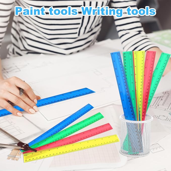 120 Pack Clear Plastic Rulers 12 Inch, Rulers Bulk for Kid, Transparent Assorted Color Metric Bulk Ruler with Inches and Centimeters for Classroom, Home, Office Supplies