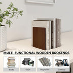 Brosisincorp Walnut Wood Book Ends for Shelves - Hand Polished Edges, Non-Skid Bookends for Heavy Duty Book Holders Office Desk Shelves Decorative Book Organizer, 6.69"H x 4.72"W x 3.94"L (1 Pairs)