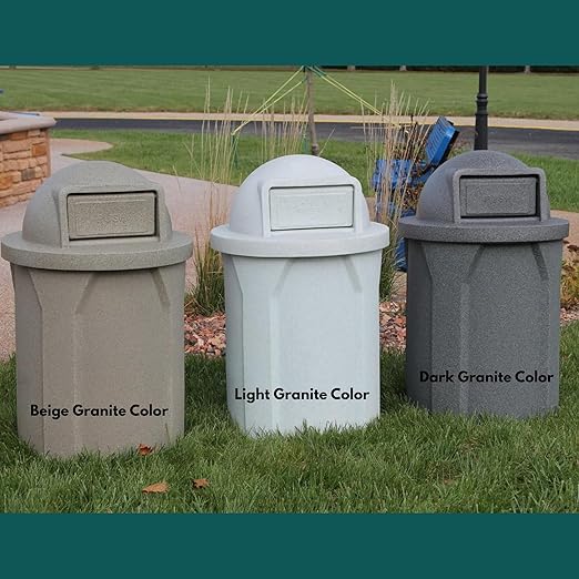 Sturdy Essentials 32 Gallon Square 100% Recycled Plastic Heavy Duty Outdoor Commercial Trash Can with Easy Access Swing Top Lid | Great for Schools and Businesses - Dark Granite