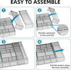 Marbrasse Expandable Desk Drawer Organizer, Mesh Tray with 10 Adjustable Compartments, Desk Organizers for Office Supplies, Makeup & Vanity (Expandable-Silver)